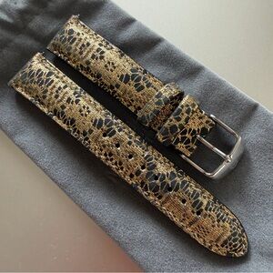 Michele Black and Gold Lace Leather Watch Strap - 18mm